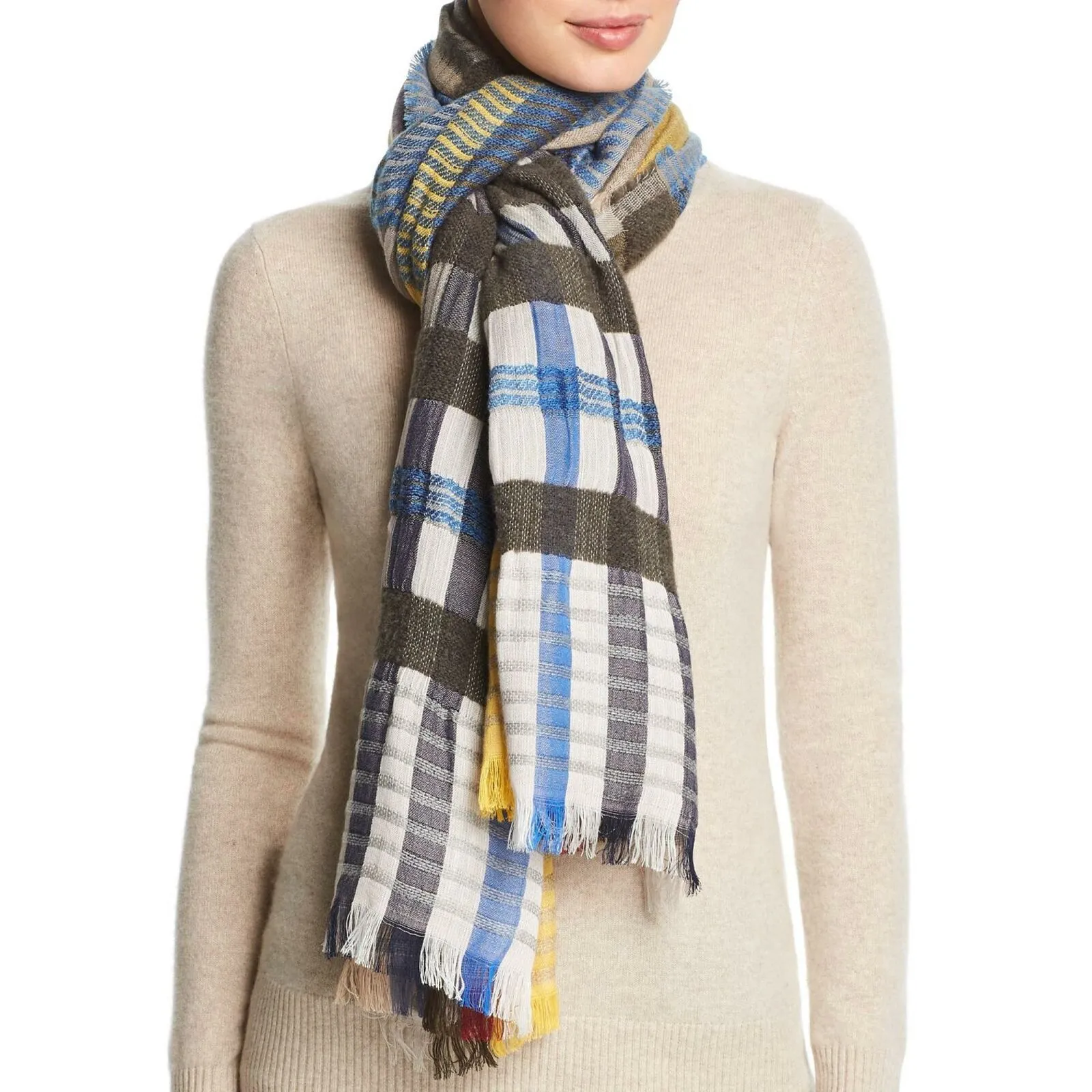 Echo Women's Plaid All The Stripes Wrap Blue Multi 26" X 76"