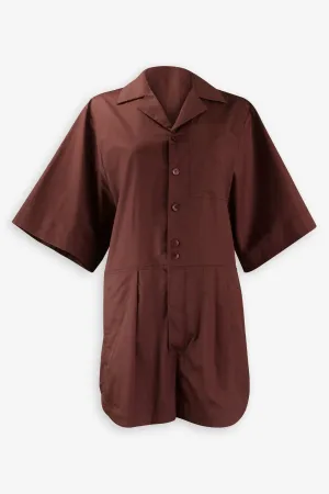 Eco Poplin Short Jumpsuit in Brown