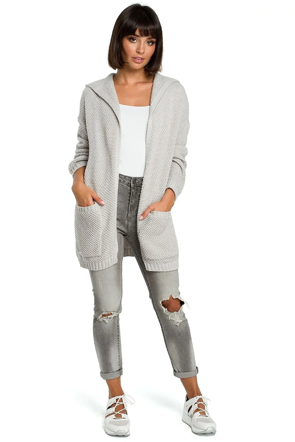 Elegant Hooded Longline Cardigan