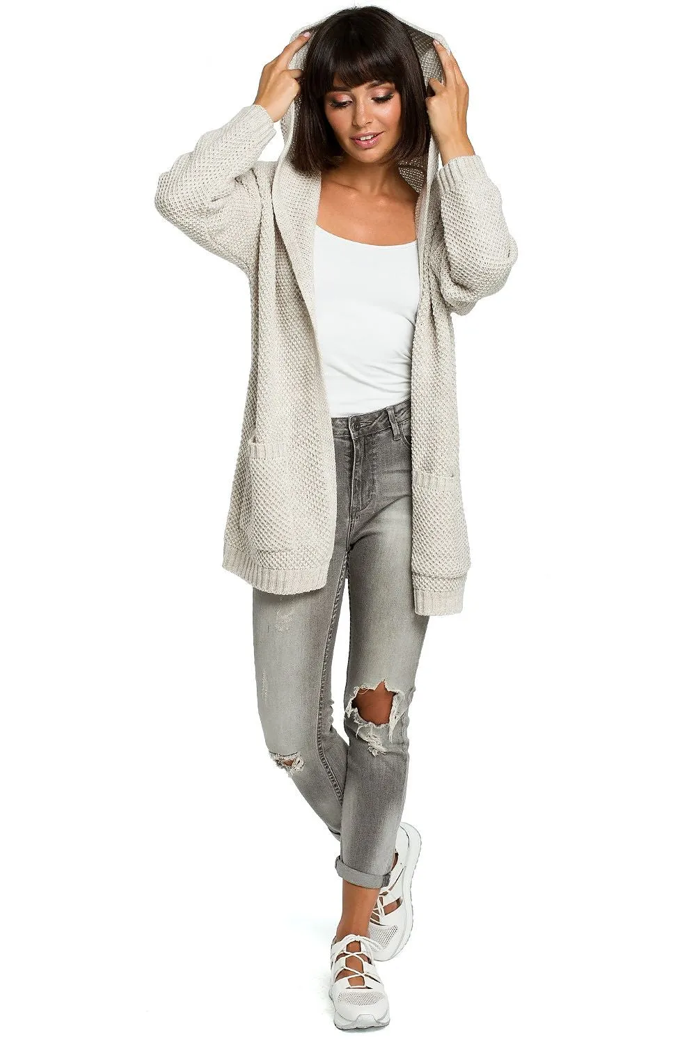 Elegant Hooded Longline Cardigan