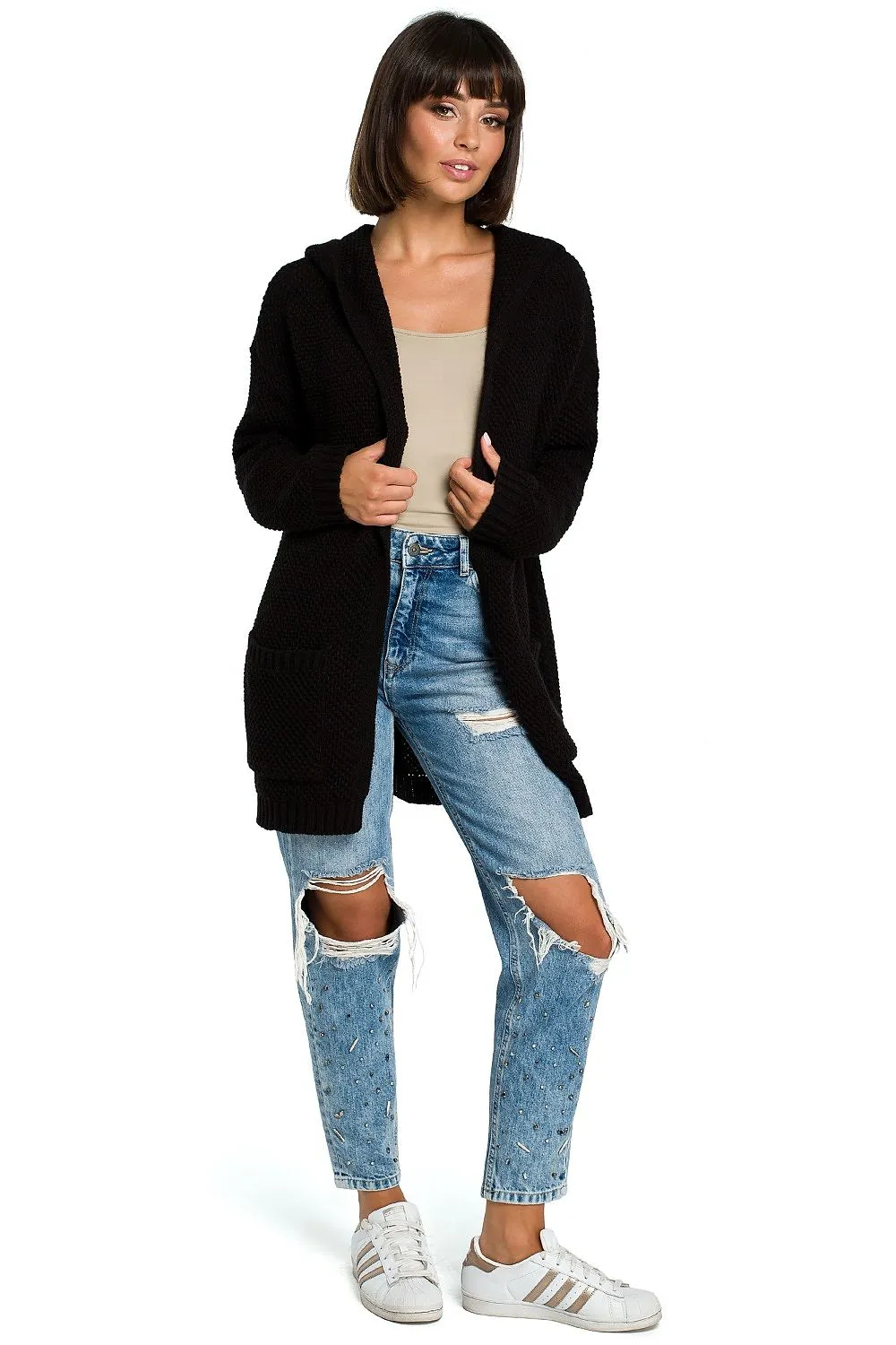 Elegant Hooded Longline Cardigan