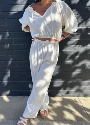 Elements Collection Linen Pant White