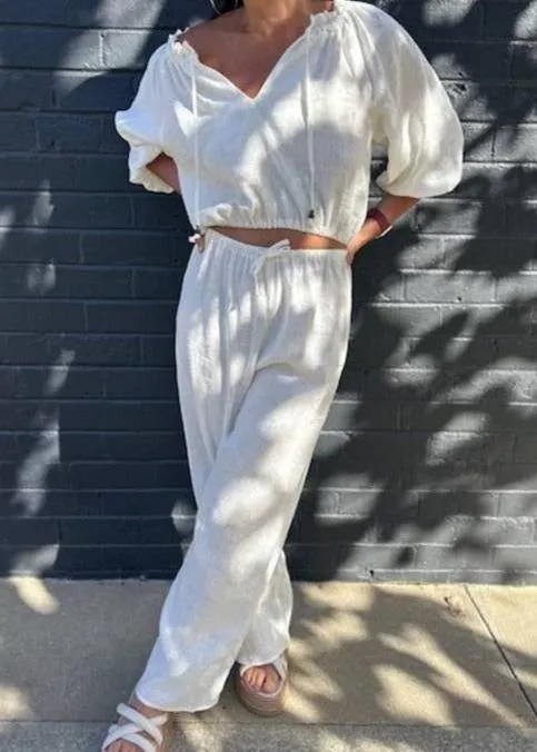 Elements Collection Linen Pant White