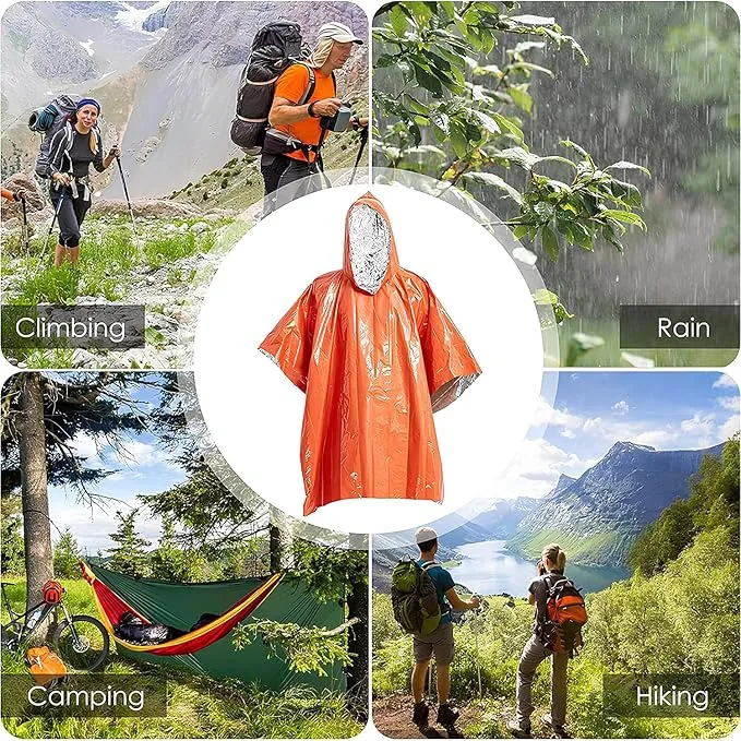 ELK Emergency Poncho 4-Pack - Heat Retention, Mylar Reversible Thermal Raincoat Blanket, Reflective for Increased Visibility - Outdoor Camping Survival Gear