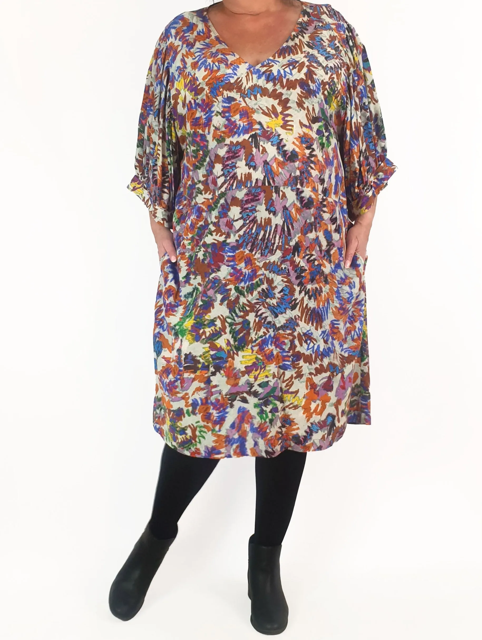 Elk purple-based unique print dress size 18