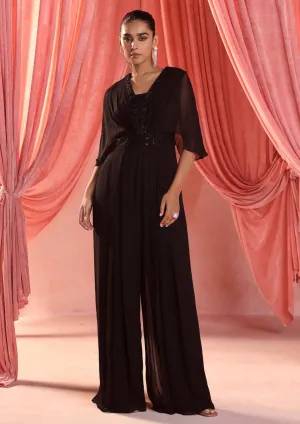 Elnora black draped jumpsuit