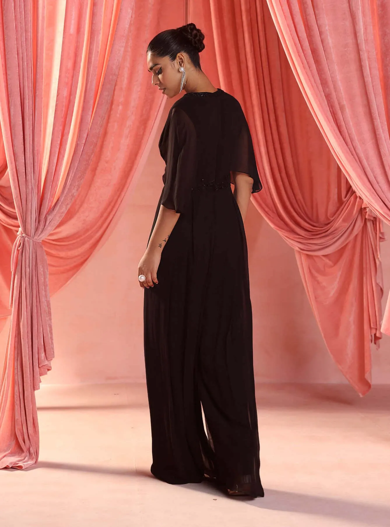Elnora black draped jumpsuit