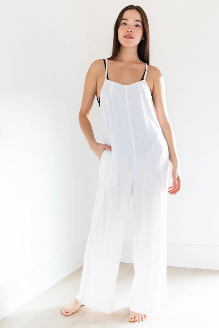 Elora Coverup Romper in White Linen