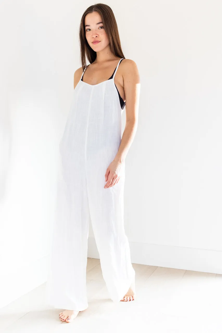 Elora Coverup Romper in White Linen