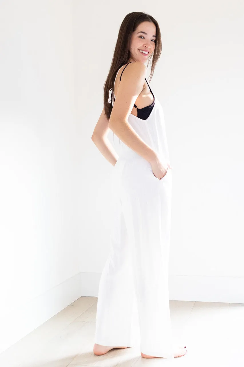 Elora Coverup Romper in White Linen