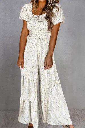 Elysa Smocked Printed Short Sleeve Jumpsuit
