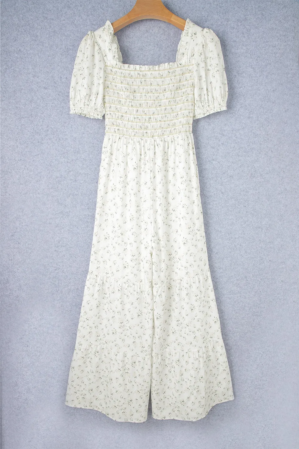 Elysa Smocked Printed Short Sleeve Jumpsuit