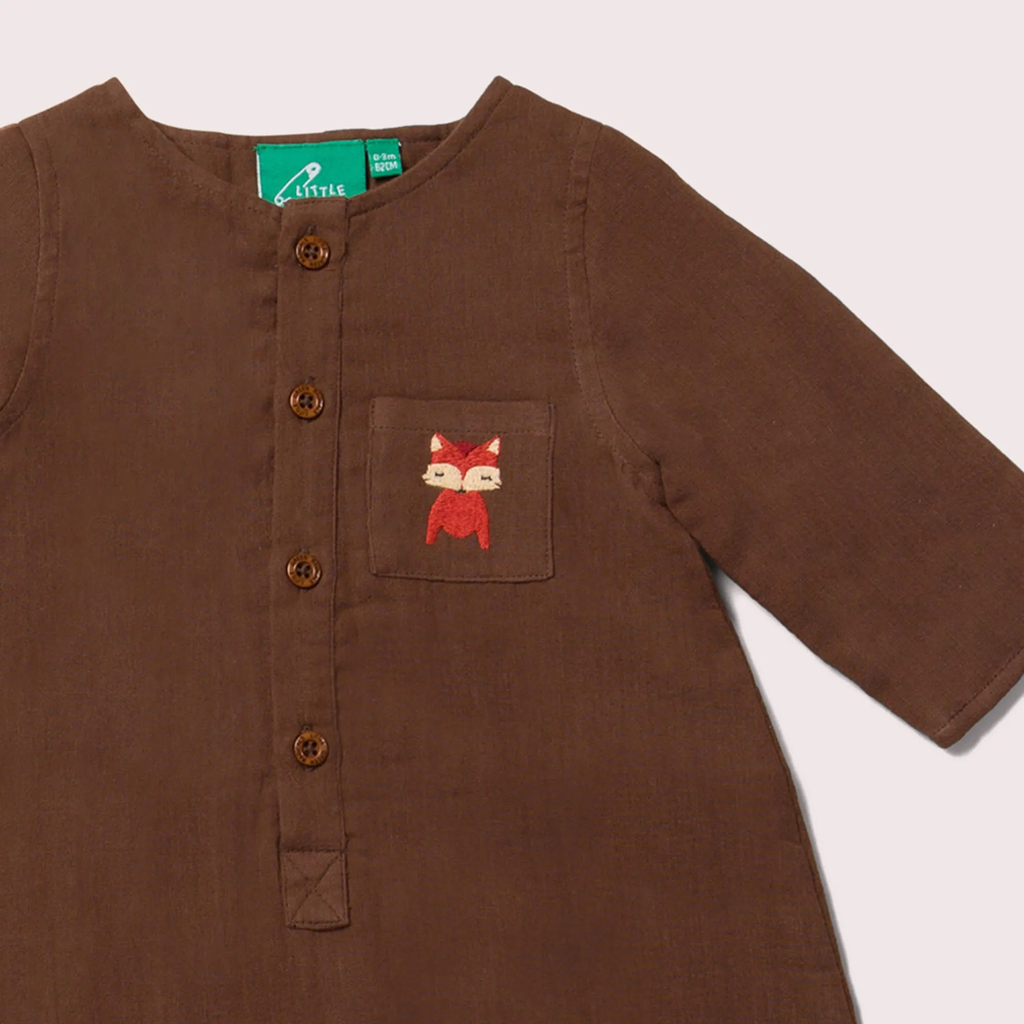 Embroidered Fox Organic Long Sleeve Jumpsuit