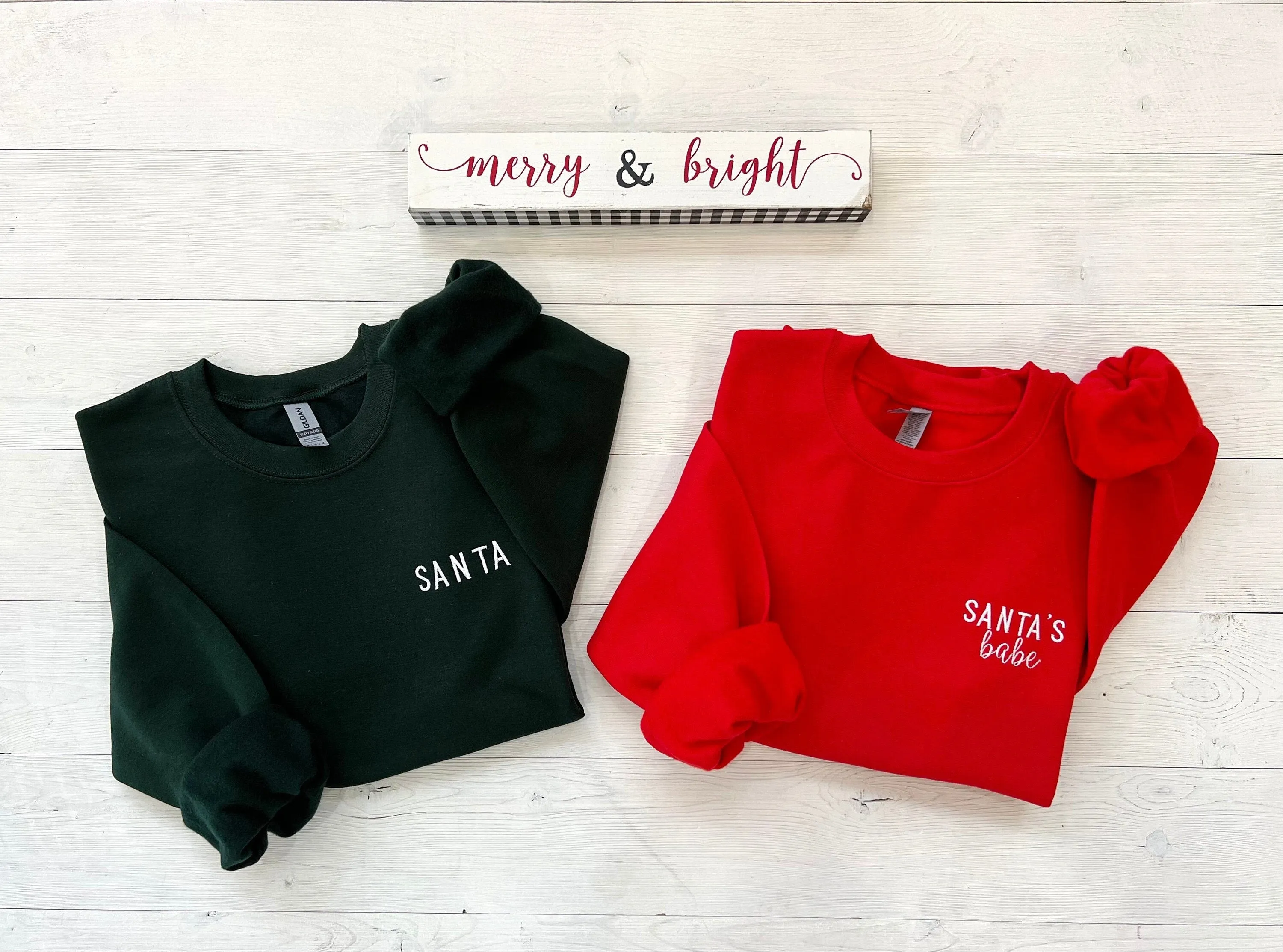 Embroidered Santa's Babe Couple Christmas Matching Sweatshirts