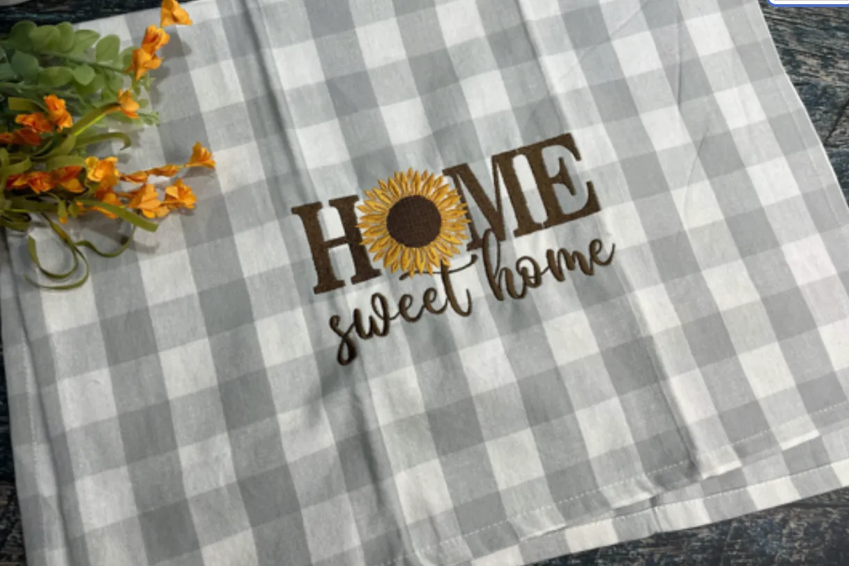 Embroidered Sunflower Kitchen Towel
