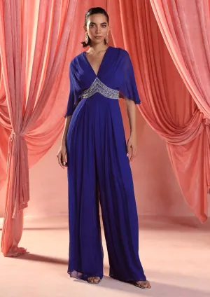 Emily electric blue draped jumpsuit