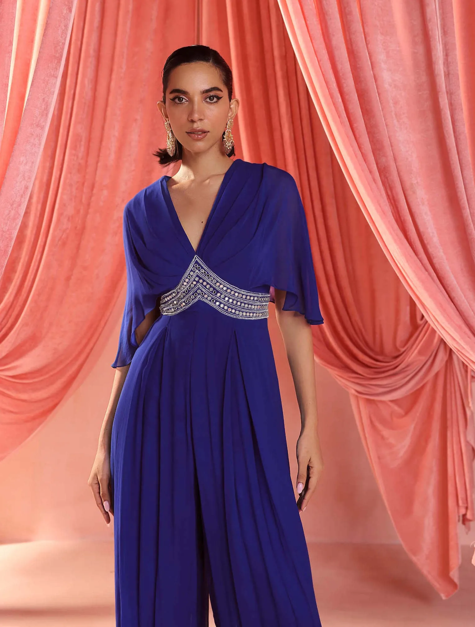 Emily electric blue draped jumpsuit