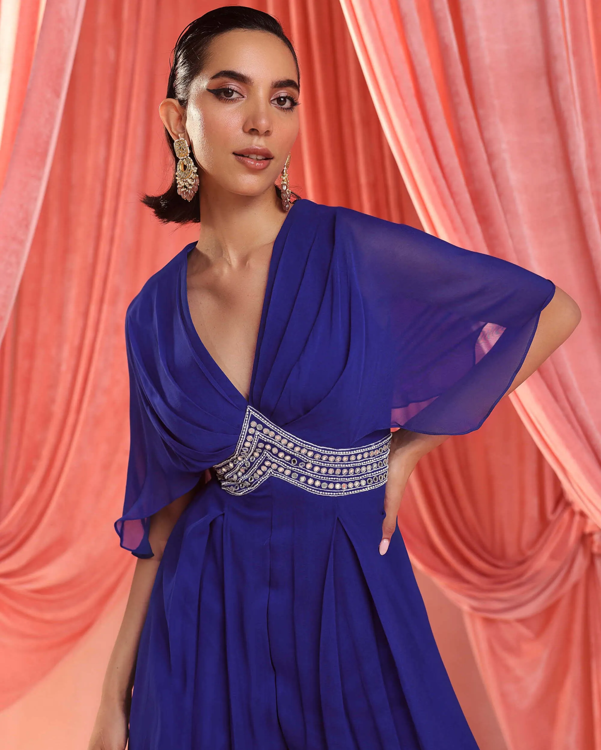Emily electric blue draped jumpsuit