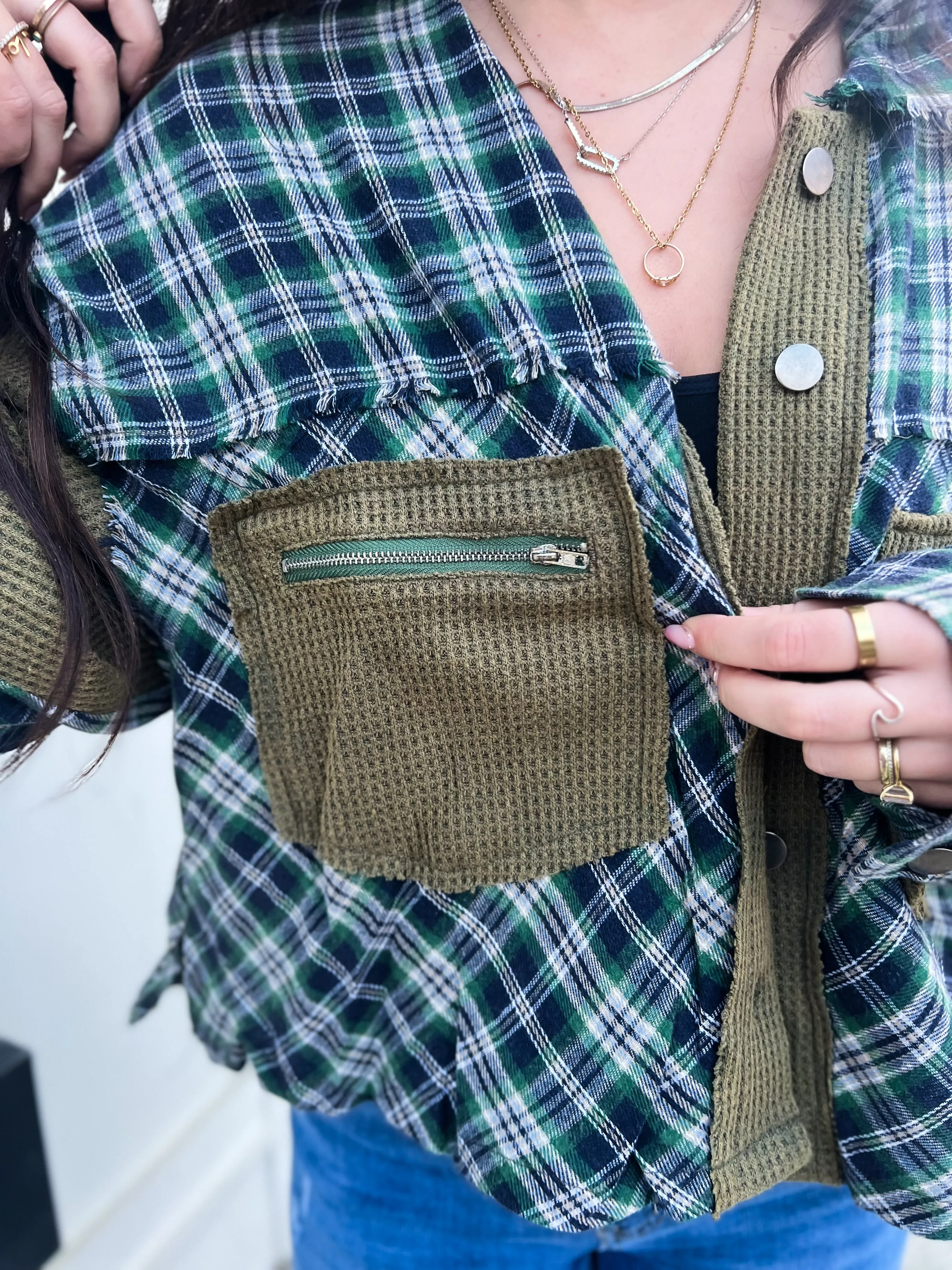Emmitt Contrast Plaid Button Down Shirt- Green Multi