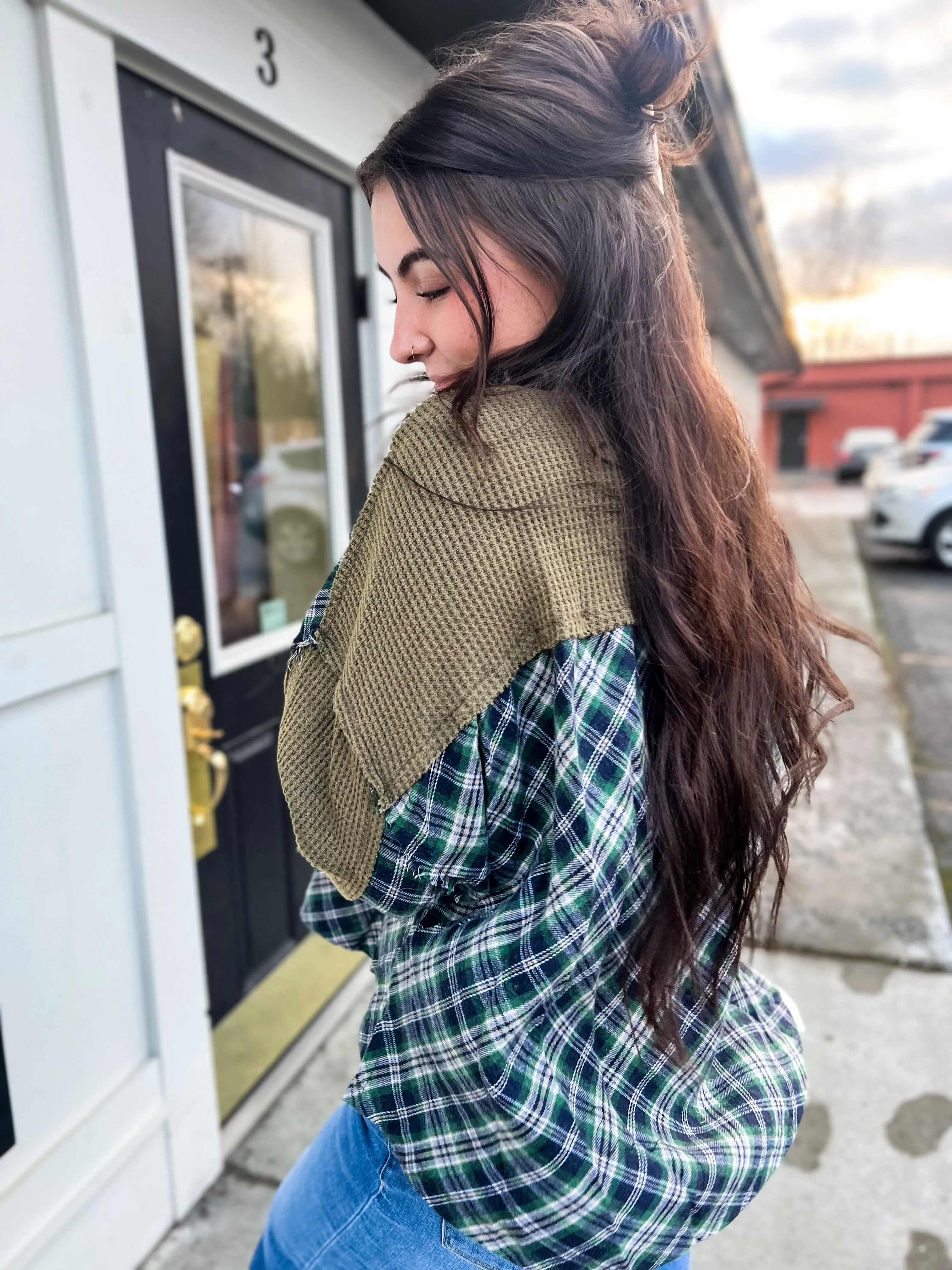 Emmitt Contrast Plaid Button Down Shirt- Green Multi