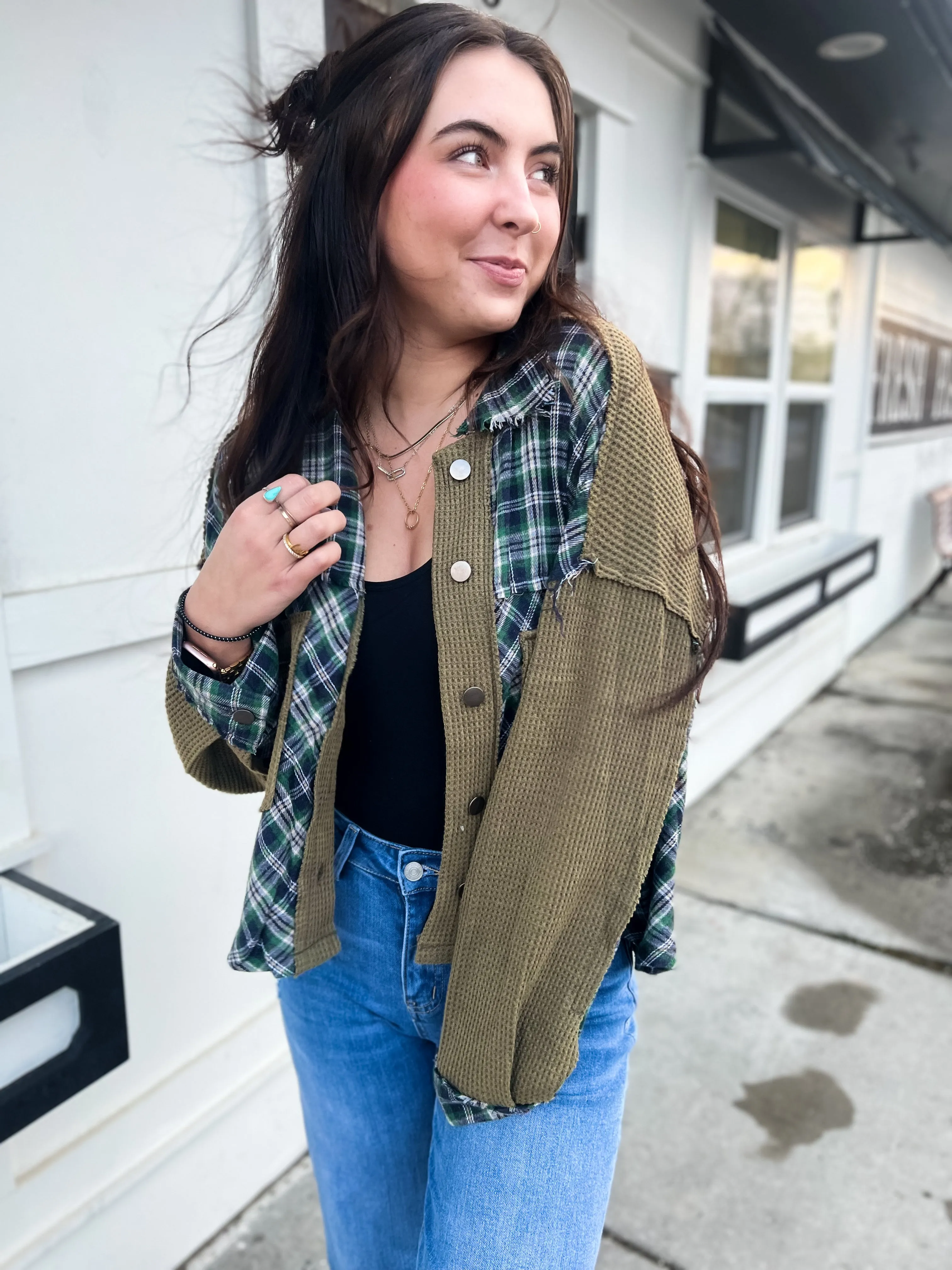 Emmitt Contrast Plaid Button Down Shirt- Green Multi