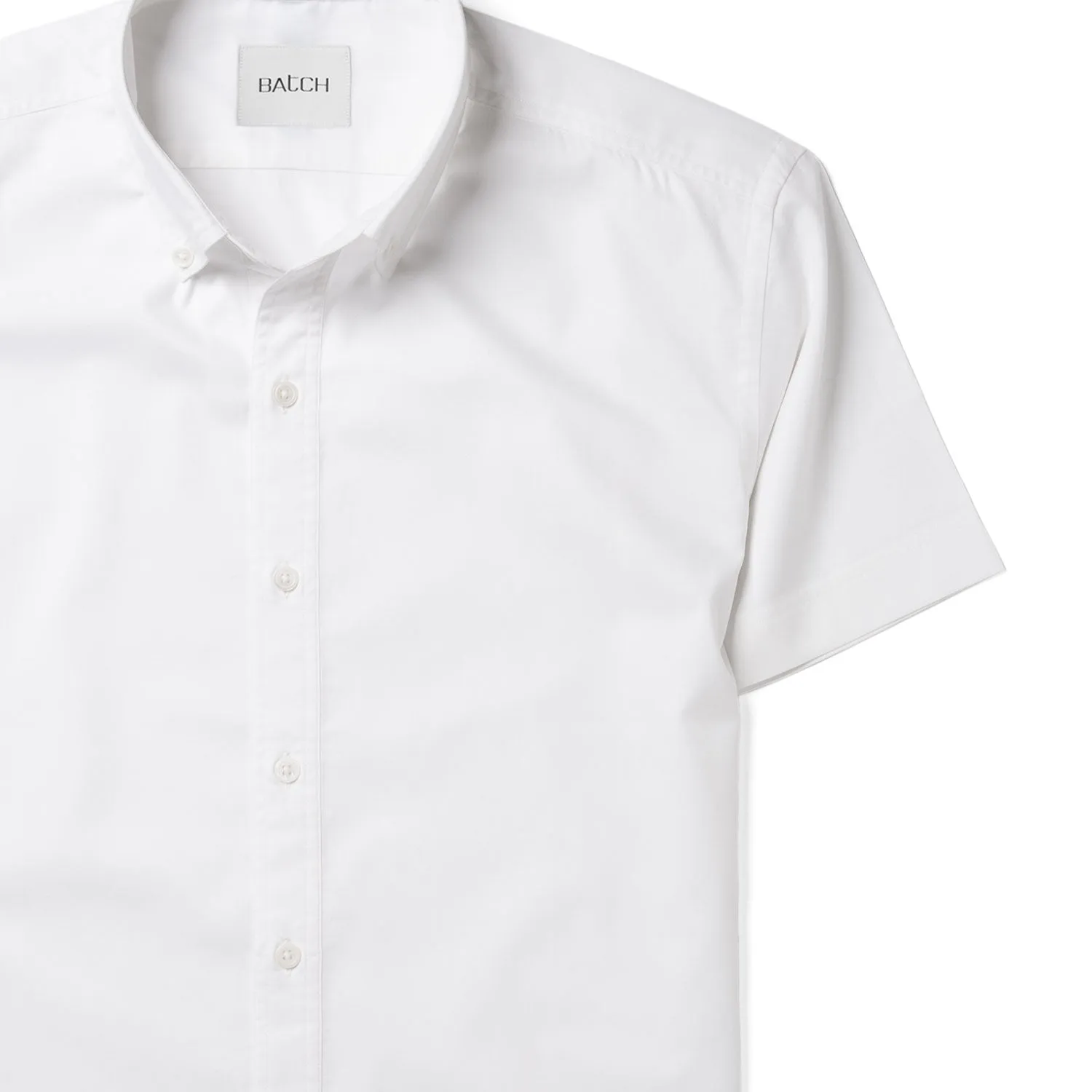 Essential Button Down Collar Casual Short Sleeve Shirt - White Cotton Twill