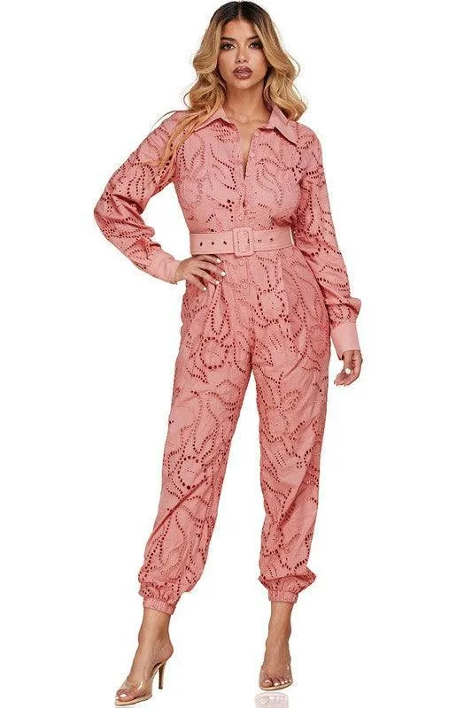 EYELET MAUVE JUMPSUIT