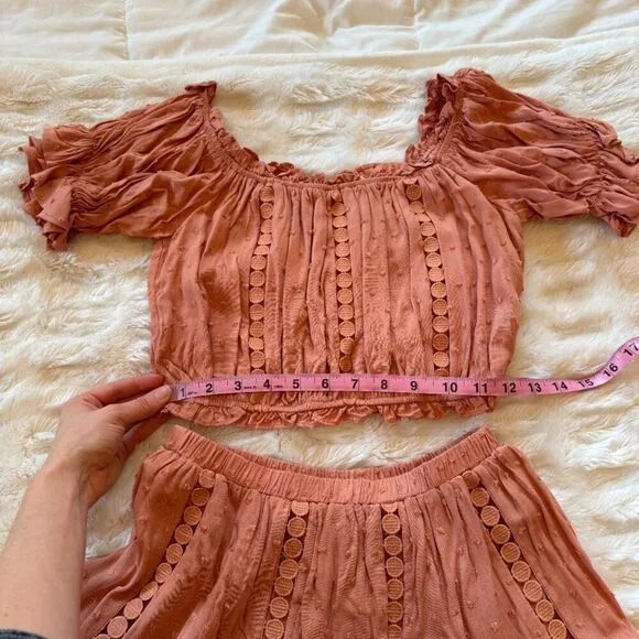 Eyelet Off the Shoulder Crop Top &amp; Skirt Set