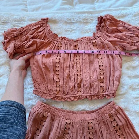 Eyelet Off the Shoulder Crop Top &amp; Skirt Set