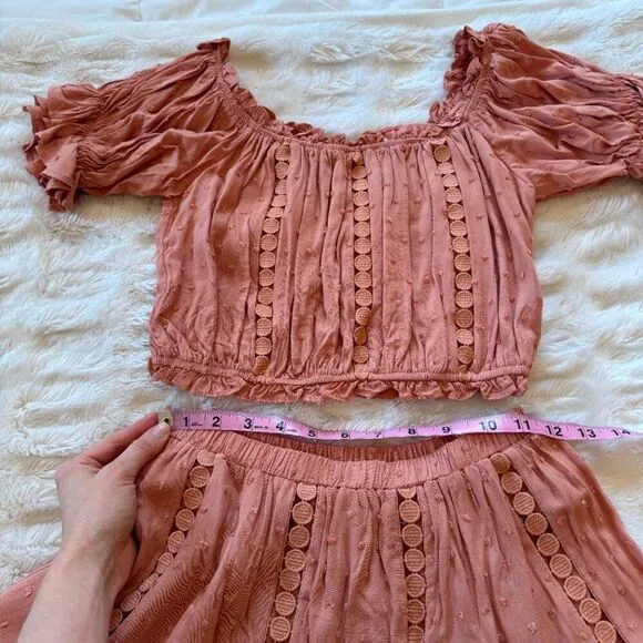 Eyelet Off the Shoulder Crop Top &amp; Skirt Set