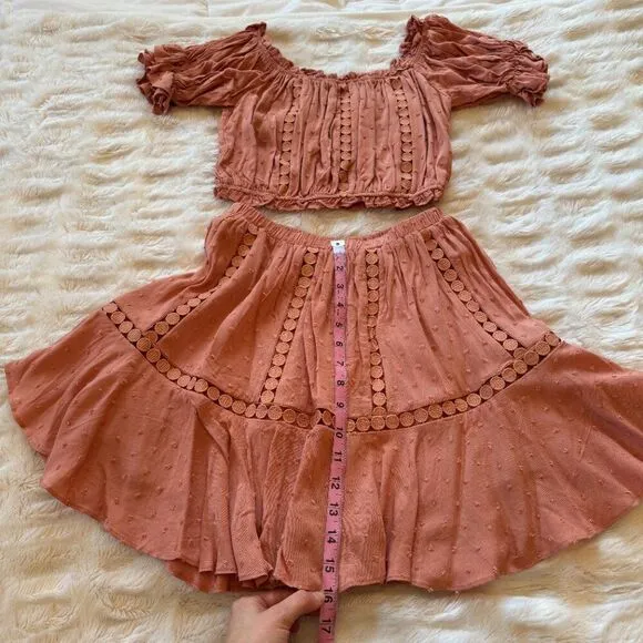 Eyelet Off the Shoulder Crop Top &amp; Skirt Set