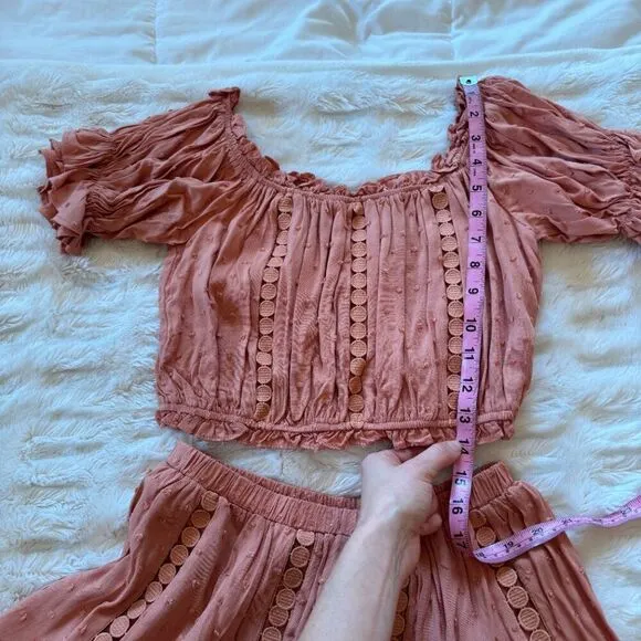 Eyelet Off the Shoulder Crop Top &amp; Skirt Set