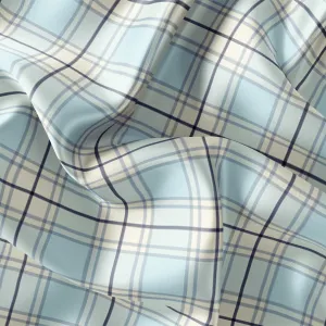 Fabric Satin - Plaid Ice Blue
