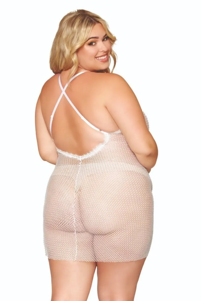 Fabulous Sheer Plus Size Rhinestone Fishnet Chemise