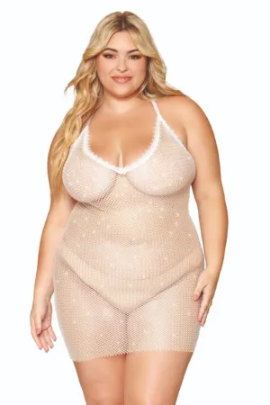 Fabulous Sheer Plus Size Rhinestone Fishnet Chemise