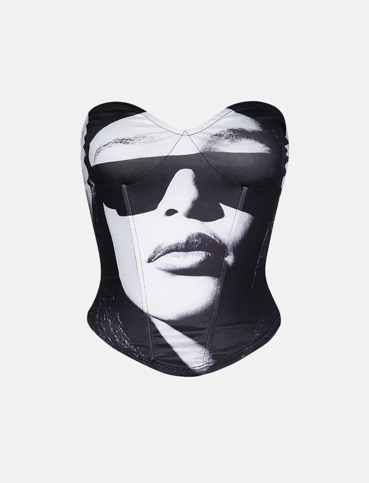 Face Print Off Shoulder Corset