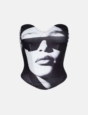 Face Print Off Shoulder Corset