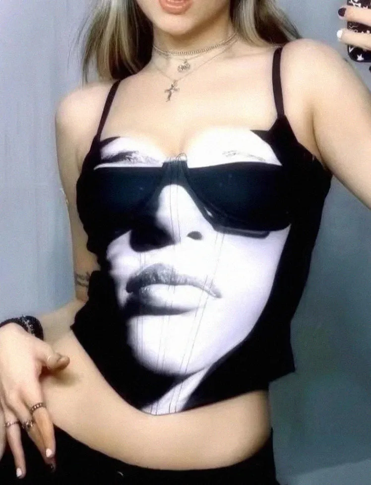 Face Print Off Shoulder Corset