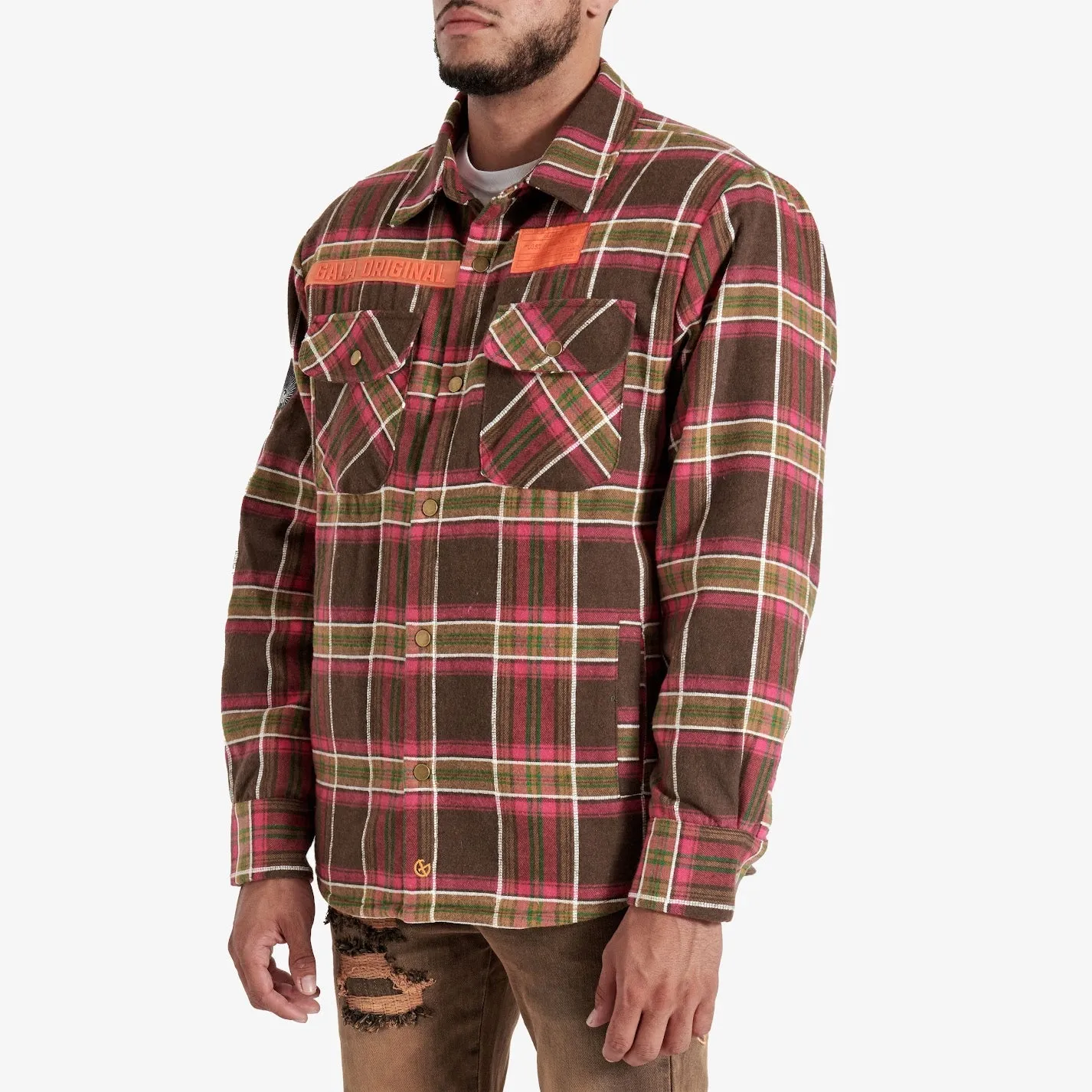 FACES FLANNEL OVERSHIRT (BROWN/PINK)