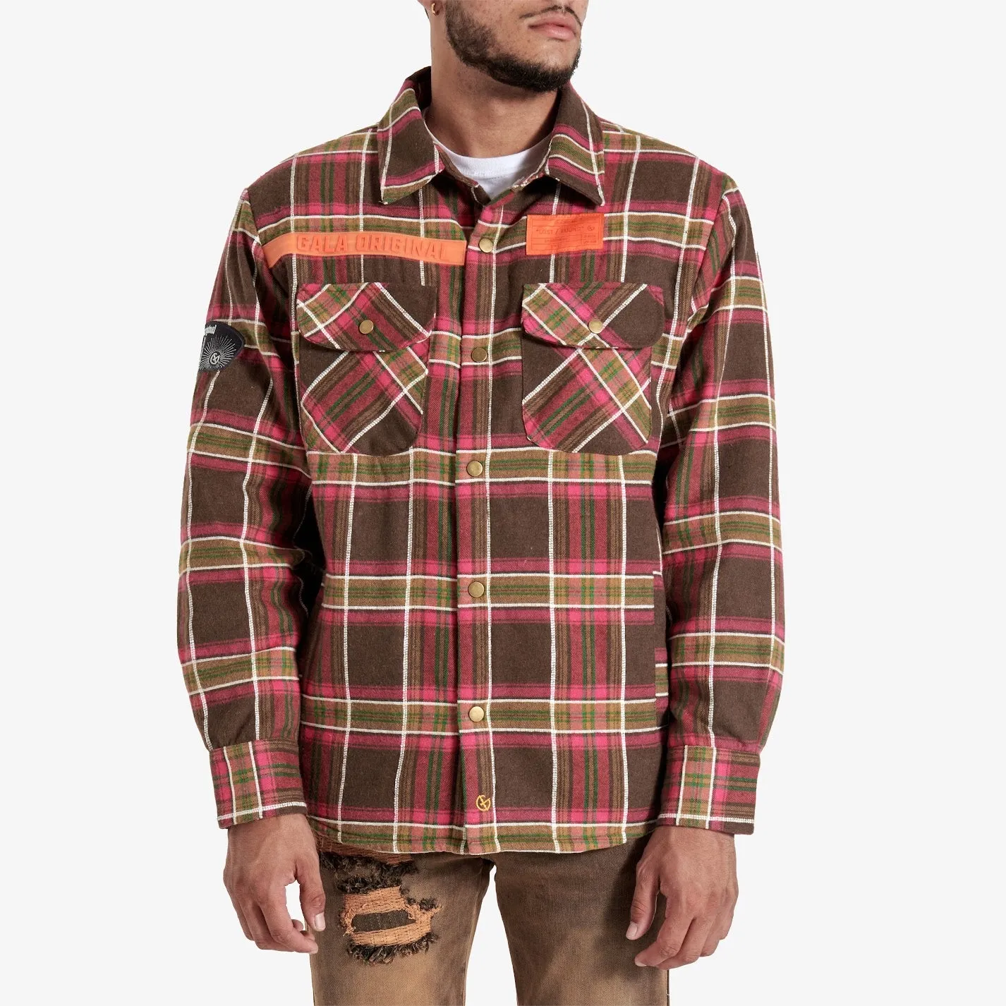 FACES FLANNEL OVERSHIRT (BROWN/PINK)