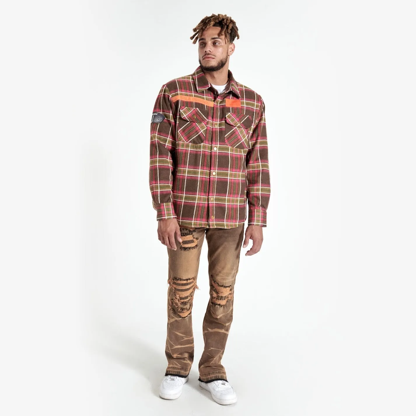 FACES FLANNEL OVERSHIRT (BROWN/PINK)