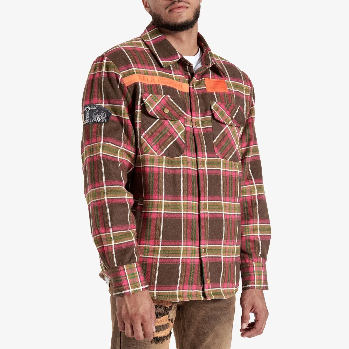 FACES FLANNEL OVERSHIRT (BROWN/PINK)
