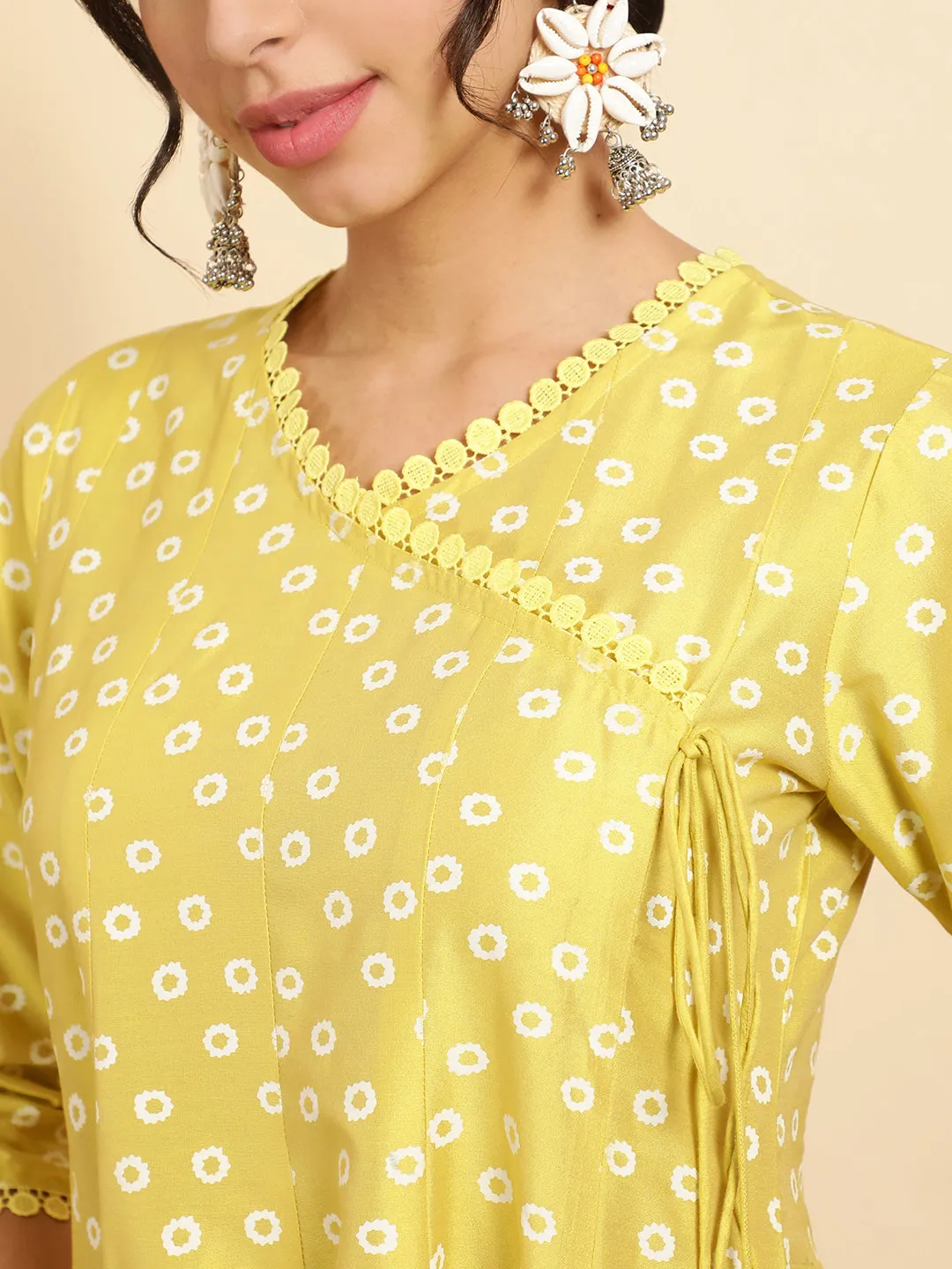 Festive Printed Anarkali Kurta Set With Handblock Dupatta