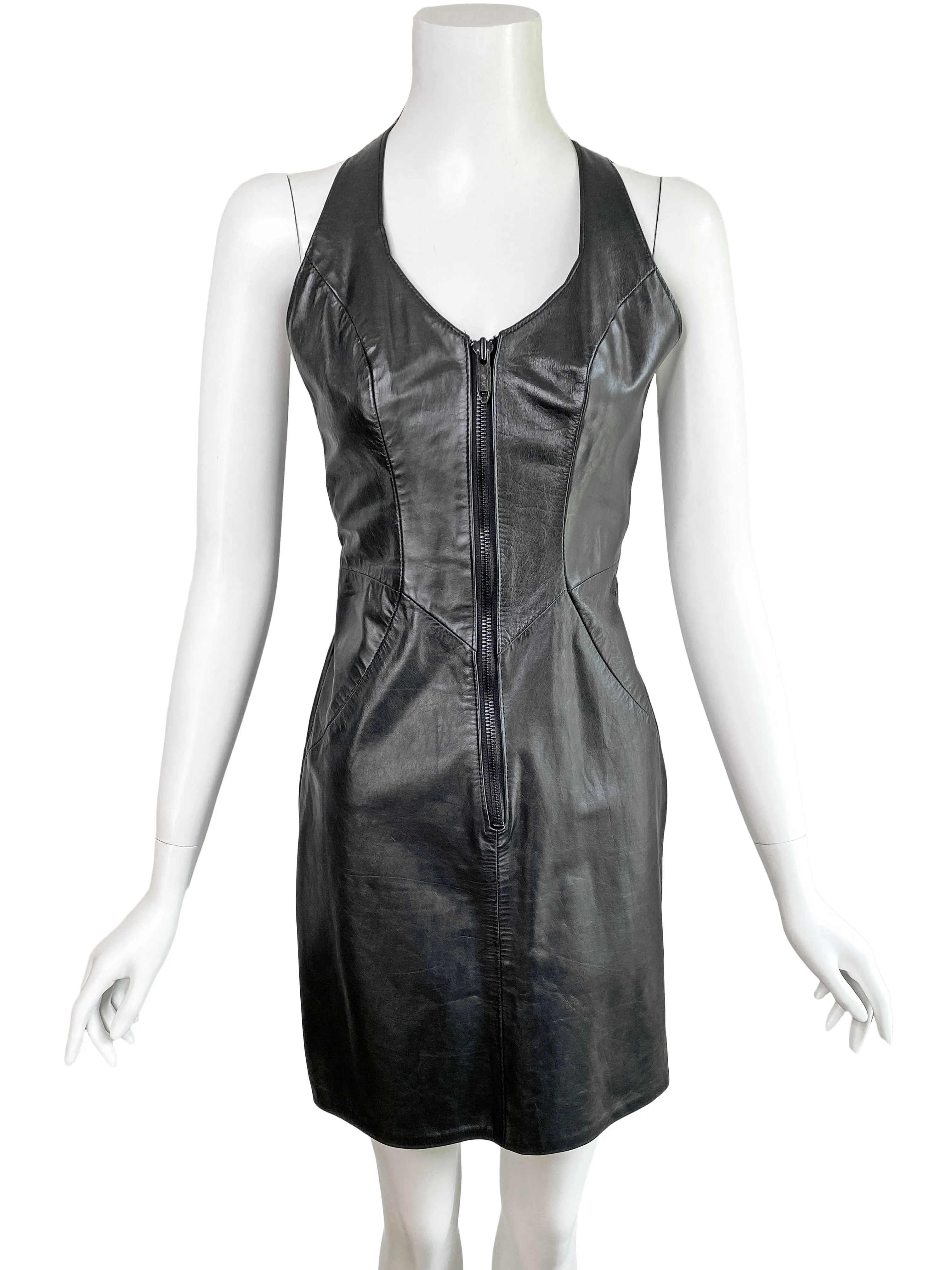 Firenze 1990s Black Leather Mini Dress