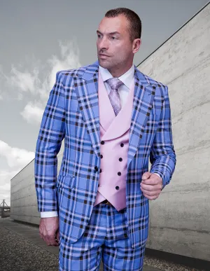 FIRENZE INDIGO PLAID MODERN FIT 3 PC SUIT