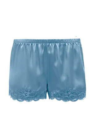 Floral Lace Silk Shorts Baltic Blue