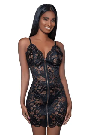 Floral Lace Zip Up Mini Dress