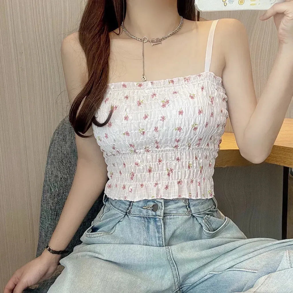 Floral Pattern Camisole Crop Tops