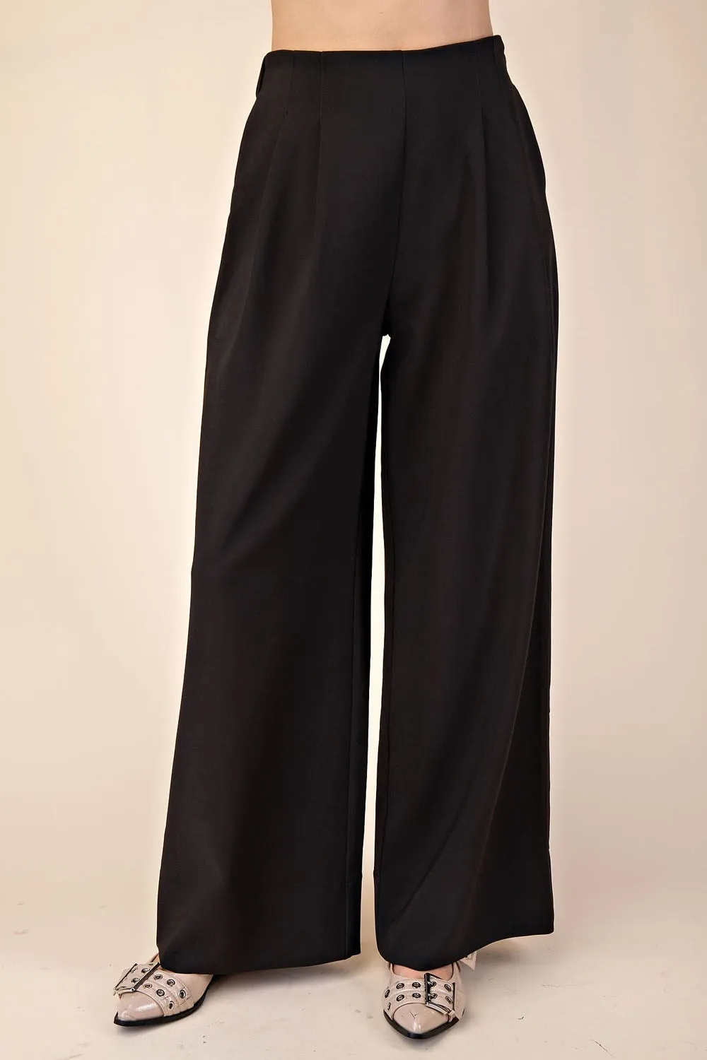 Focused High Waist Front Pleat Wide Leg Pant