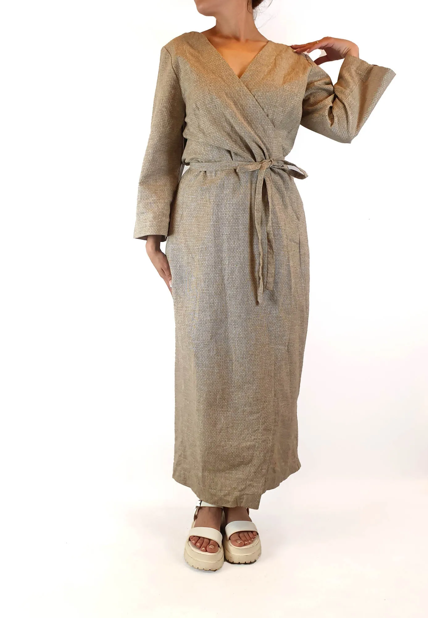 Form by T brown mini houndstooth print wrap maxi dress size 10